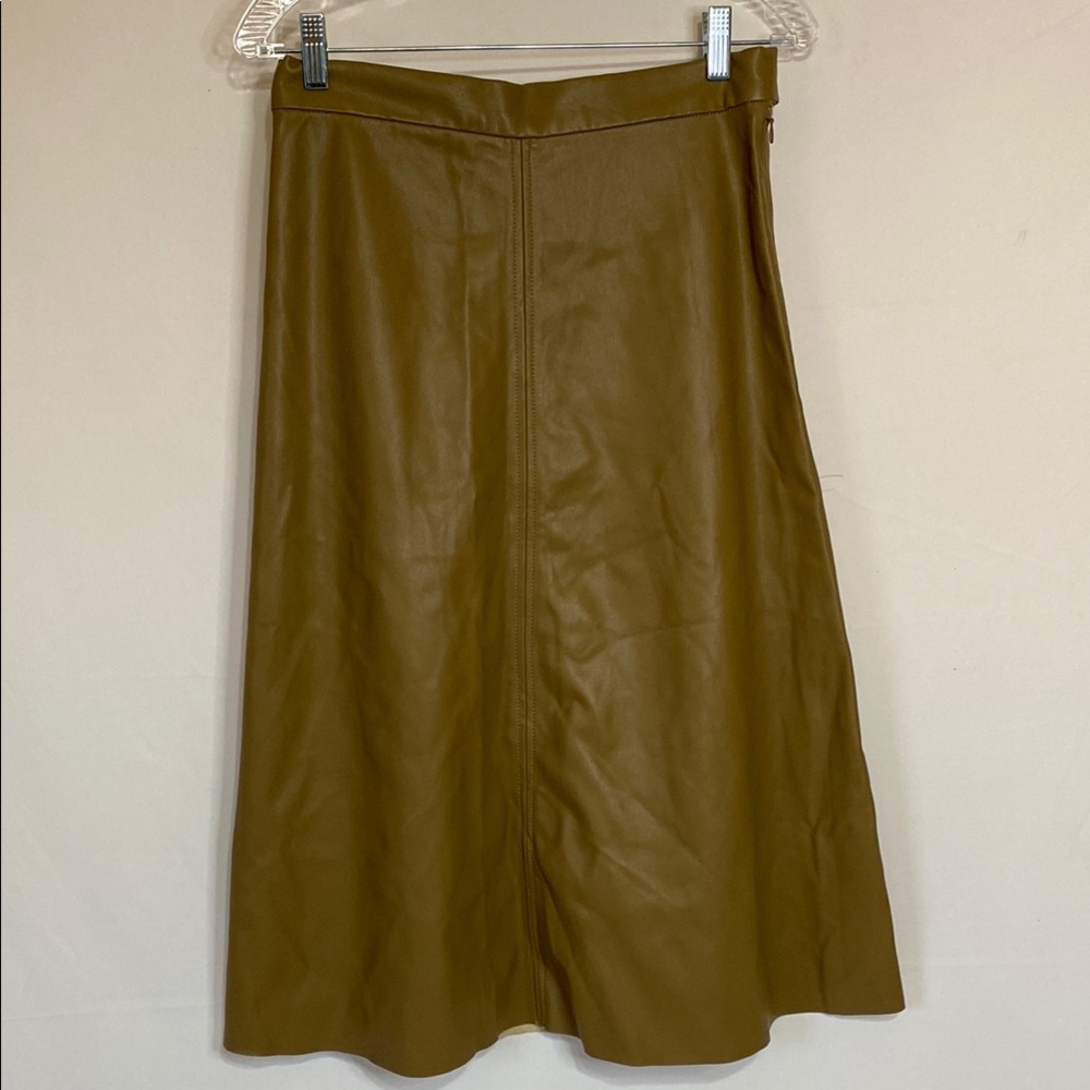 H&M Brown Vegan Leather A-Line Midi Skirt, Size 8 - Picture 1 of 6